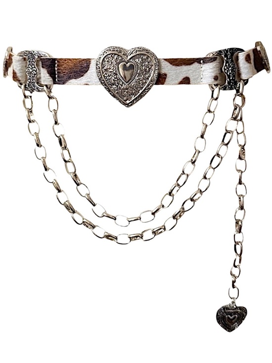 Haute Hippie Accessories - Haute Hippie Cow Print faux fur Hair-on-Hide Heart Chain Belt NWT